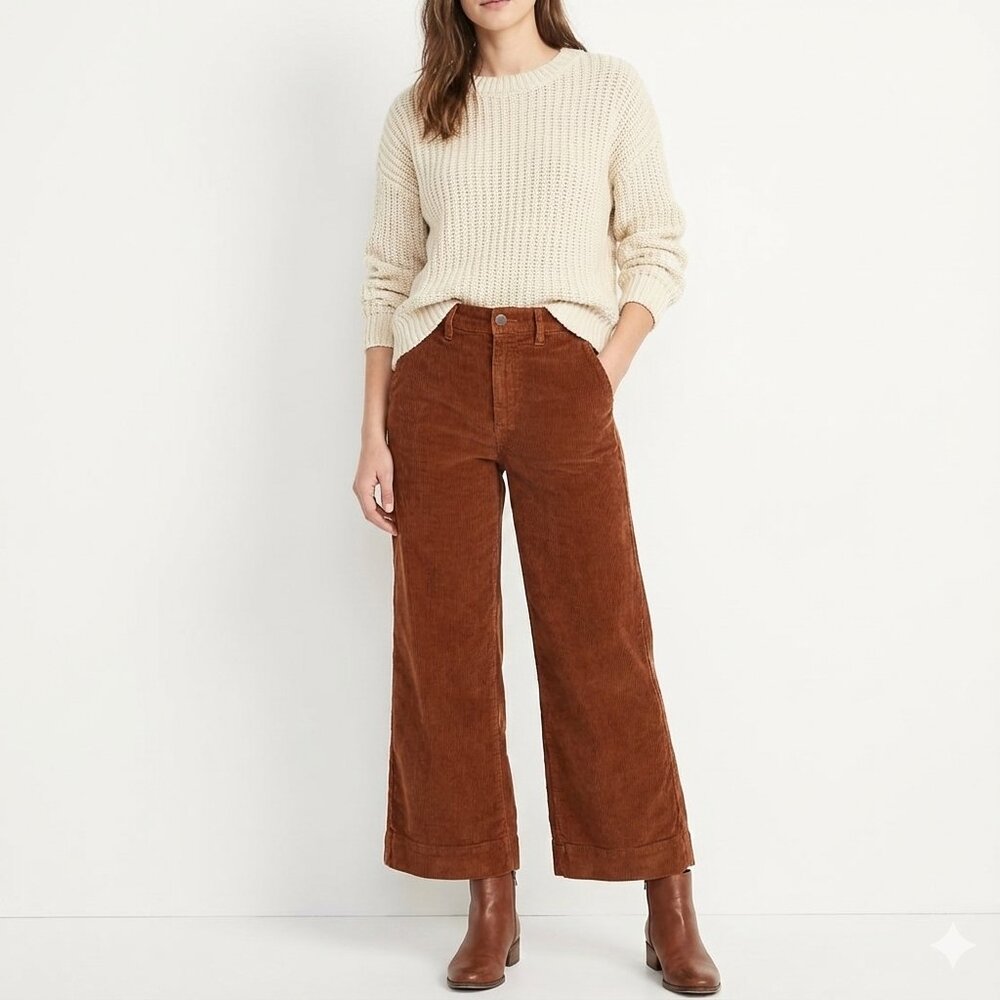 Wide Leg Corduroy Jeans in Chestnut Brown